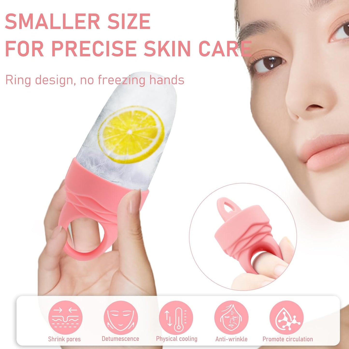 3 Pcs Facial Ice Roller Silicone Mold Reusable for Face Women and Eye Neck Cold Skin Care Tools Freezer De Puff Eyes Bags Reduce Migraine Pain Pink