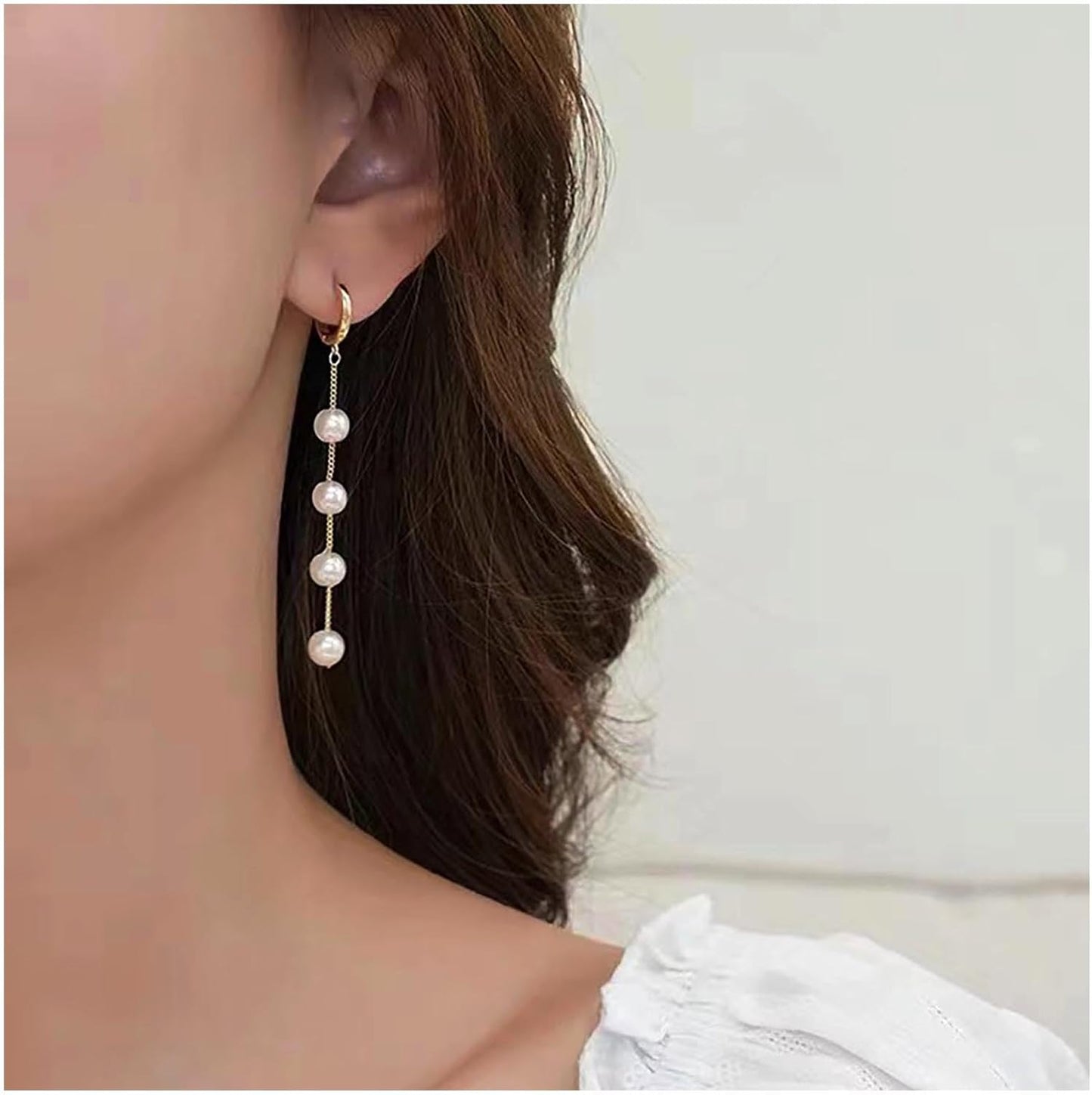 Boho Pearl Dangle Earrings Long Pearl Chain Earrings Gold Pearl Tassel Earrings Vintage Pearl Hoop Huggie Earrings Jewelry for Women