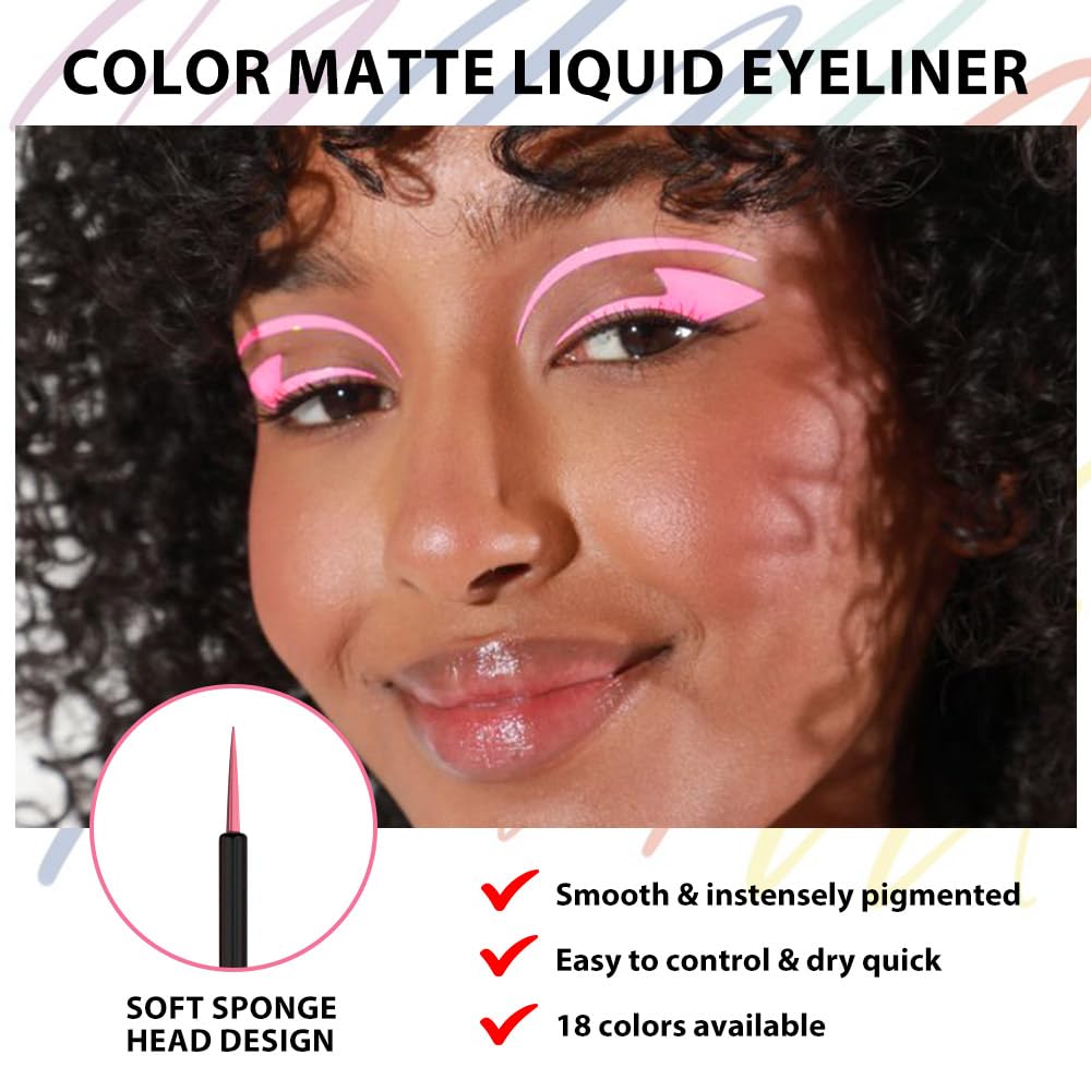 evpct 1Pcs Pink Liquid Eyeliner Makeup Waterproof Pink Eye Liners for Women, Eyes Wing Eyeliner Stamps Shapes Colored Eyeliner delineador de ojos a prueba de agua contra el agua blanco para ojos