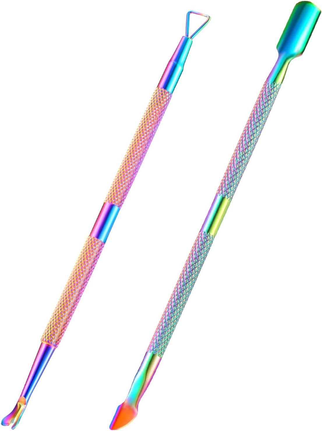 2PCS Cuticle Pusher and Cutter Remover, Xunxmas Salon Nail Scraper for Gel Polish, Stainless Steel Manicure and Pedicure Cleaner Tool for Fingernail and Toenail (Colorful)