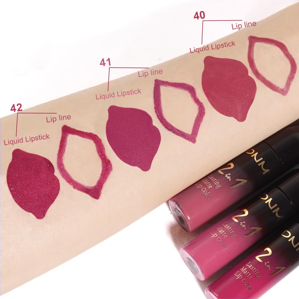 evpct 3Pcs Mauve pink Berry pink Rose red Lip Stain Paint Matte Lip Liner and Lipstick Set Long Lasting labiales matte mate larga duracion listip 24 hour a prueba de agua mate 24 horas originales