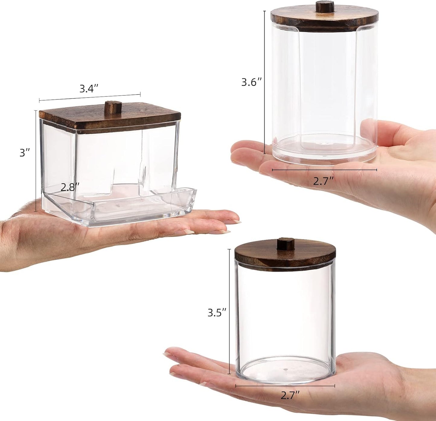 Tbestmax Bathroom Organizer Accessories Set-10 OZ,7 OZ Qtips Holder Storage with Wood Lids, Cotton Ball/Swabs Dispenser, Apothecary Container Jar 3 Pcs