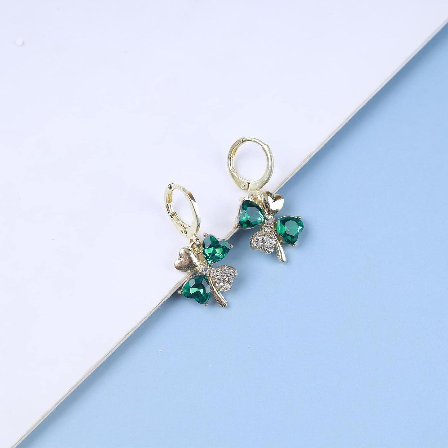 Boho Emerald Crystal Drop Earrings Green Rhinestone Flower Earrings Vintage Emerald Petal Earrings Green Cz Flower Earrings Jewelry for Women
