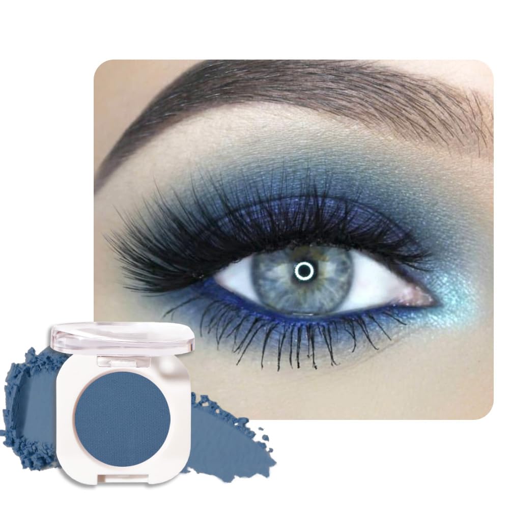 Single Matte Eye Shadow Palette Makeup, Blue Matte Eyeshadow for Women Halloween Birthday Party Wear, Monochrome Eye Shadow Makeup, Pigmented Waterproof Sombras Para Ojos, 34