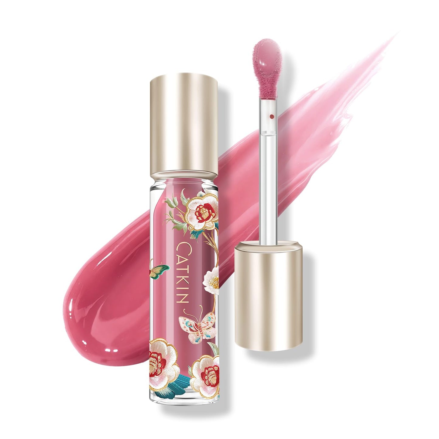 Catkin Lip Plumper Gloss, Tinted Lip Serum with Hyaluronic Acid & Jojoba Oil, Non-sticky Volumizing Hydrating Formula for a High Shine Maximum 3D Look, Plump & Soft Lips 0.12 Fl Oz - C07 Rose Agate