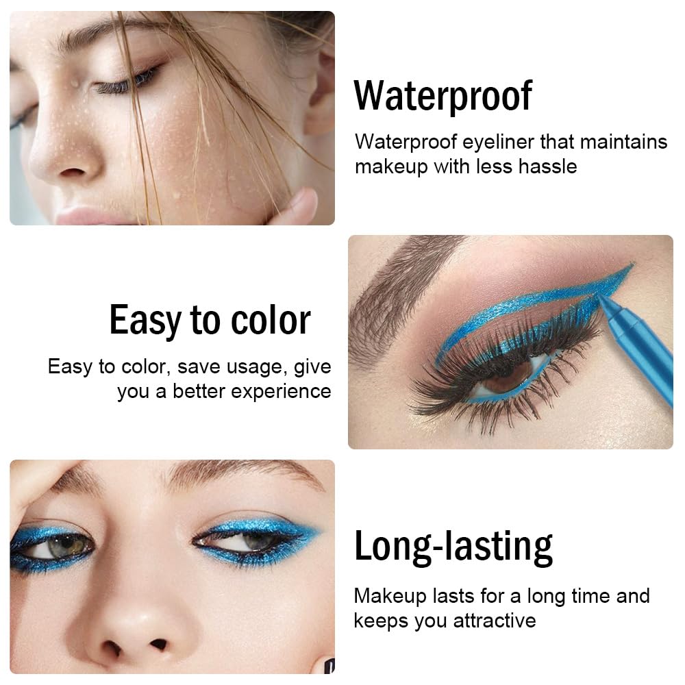 evpct Blue Eyeliner Pencils for Eyes, Sea Navy Blue Colored Eye Liner Pencil Makeup Waterproof Smudge Proof, Colored Gel Waterline Eyeliner Liquid, Face Eye Paint Stick Halloween Makeup 11