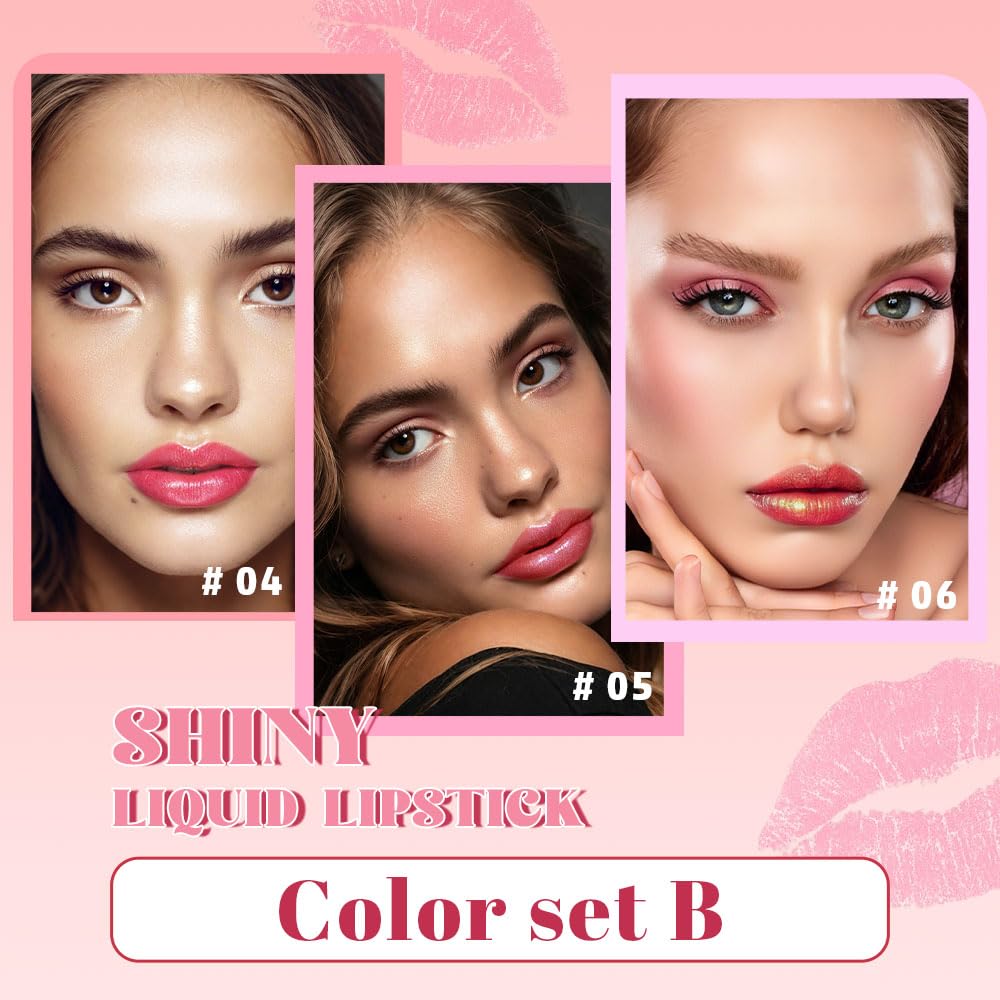 3Pcs Metallic Lipstick for Women,Lightweight Glitter Sparkling Liquid Lipsticks,Shimmer Lip Gloss Stain Long Lasting Waterproof Smudge Proof Non-Drying 24 Hour Full Coverage Lip Makeup,Vegan