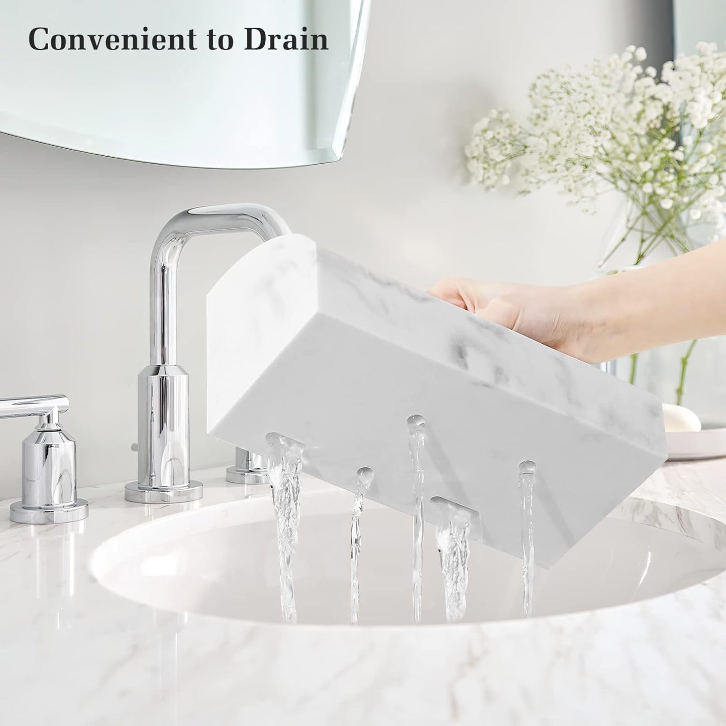 Luxspire Bathroom Counter Organizer, 5 Slot Toothbrush Holder, Marble Bathroom Accessories, Gravel White
