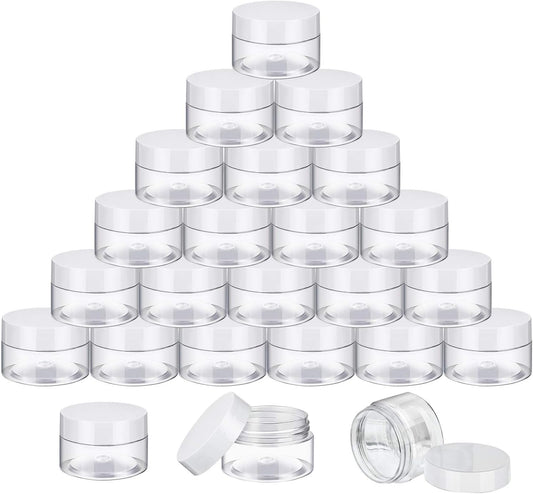 SATINIOR 36 Pieces 2.5 oz Plastic Jars with Lids Wide Mouth Airtight Reusable Container Acrylic Cosmetic Small Jars for Lotions Ointments Travel Toiletries Creams Make up Storage(White)