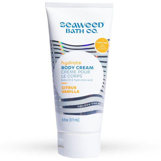 Seaweed Bath Co. Hydrate Body Cream, Citrus Vanilla Scent, 6 Ounce, Nourishing Hand & Body Lotion Moisturizer for Dry Skin, with Sustainably Harvested Seaweed, Kukui Oil, Hyaluronic Acid, Shea Butter