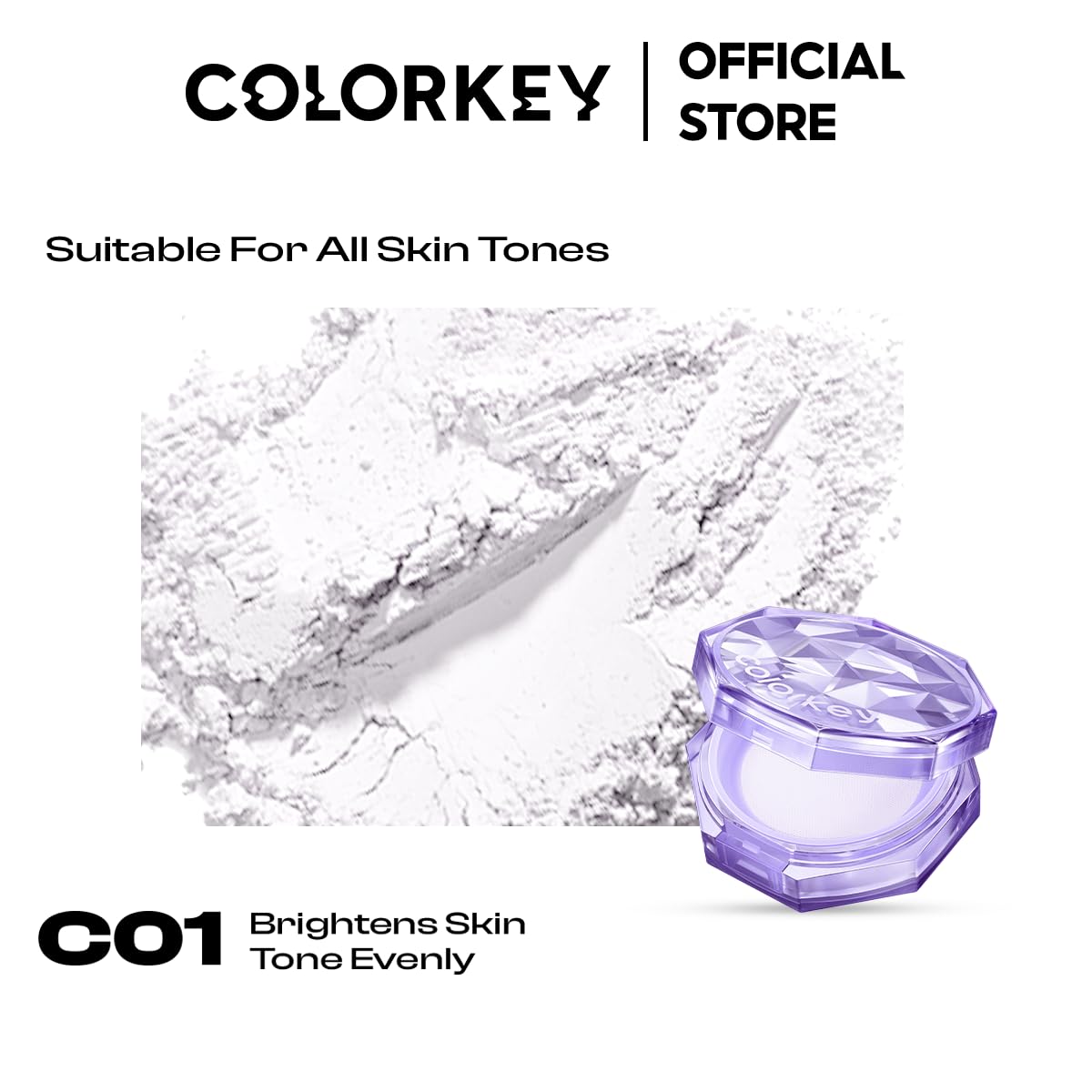 Colorkey Original Setting Loose Powder， Matte Finish, Long-lasting, Oil-control, Waterproof, Sweat-proof, Non-cakey, Natural Look, Sets Makeup, Evens Skin Tone (C01, Normal)