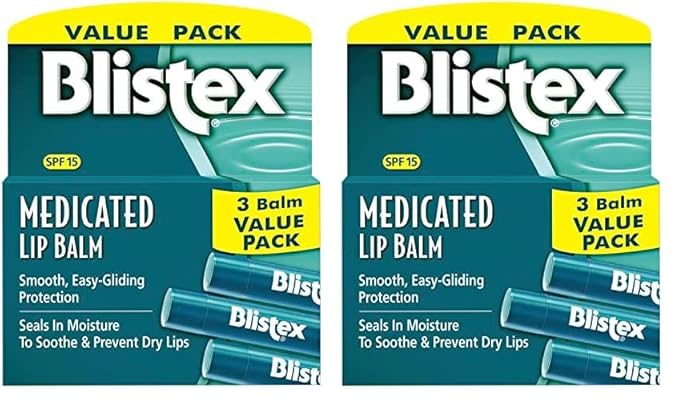 Blistex Medicated Lip Balm, 0.15 Ounce, 3 Count (Pack of 2) Prevent Dryness & Chapping, SPF 15 Sun Protection, Seals in Moisture, Hydrating Lip Balm, Easy Glide Formula for Full Coverage