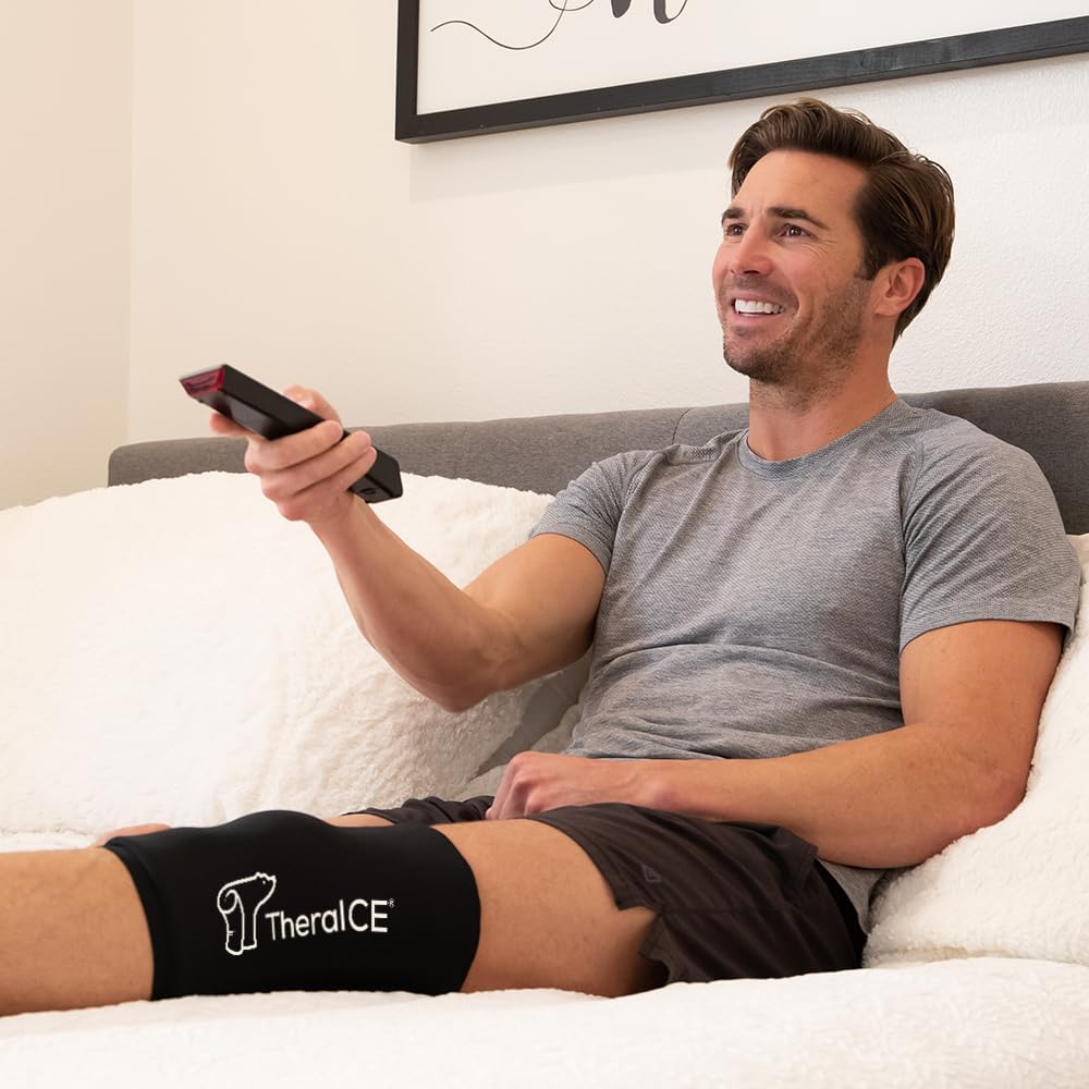 TheraICE Knee Ice Pack Wrap Compression Sleeve for Injuries, Reusable Gel Cold Packs Brace Also for Elbow, Ankle & Calf - Flexible Cold Wrap Recovery for Meniscus, ACL, MCL Pain Relief (XL)