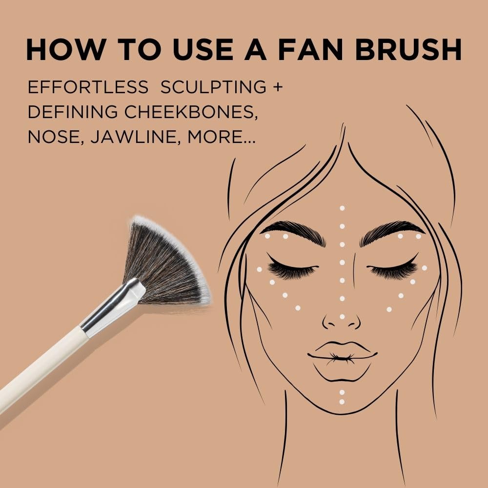 HALEYS Fan Brush VEGAN+CRUELTY-FREE, Sustainable Wood, Vegan Bristles for Airbrushed Finish, For highlighter application, Streak-free, Perfect Blending, Blurs, Smooths with Control