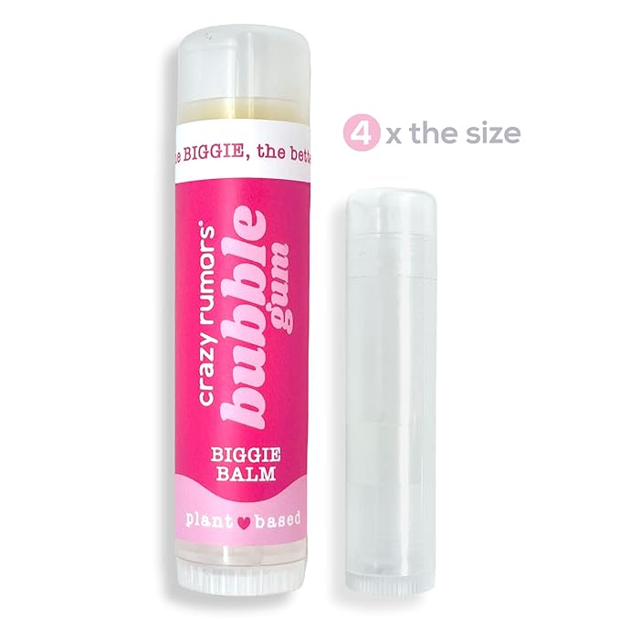 Crazy Rumors Biggie Bubble Gum Flavored All Natural, Plant Based Lip Balm to Moisturize and Nourish your Lips - Bubble Gum Tube 0.6 oz (4x Larger than standard 0.15 oz lip balm)