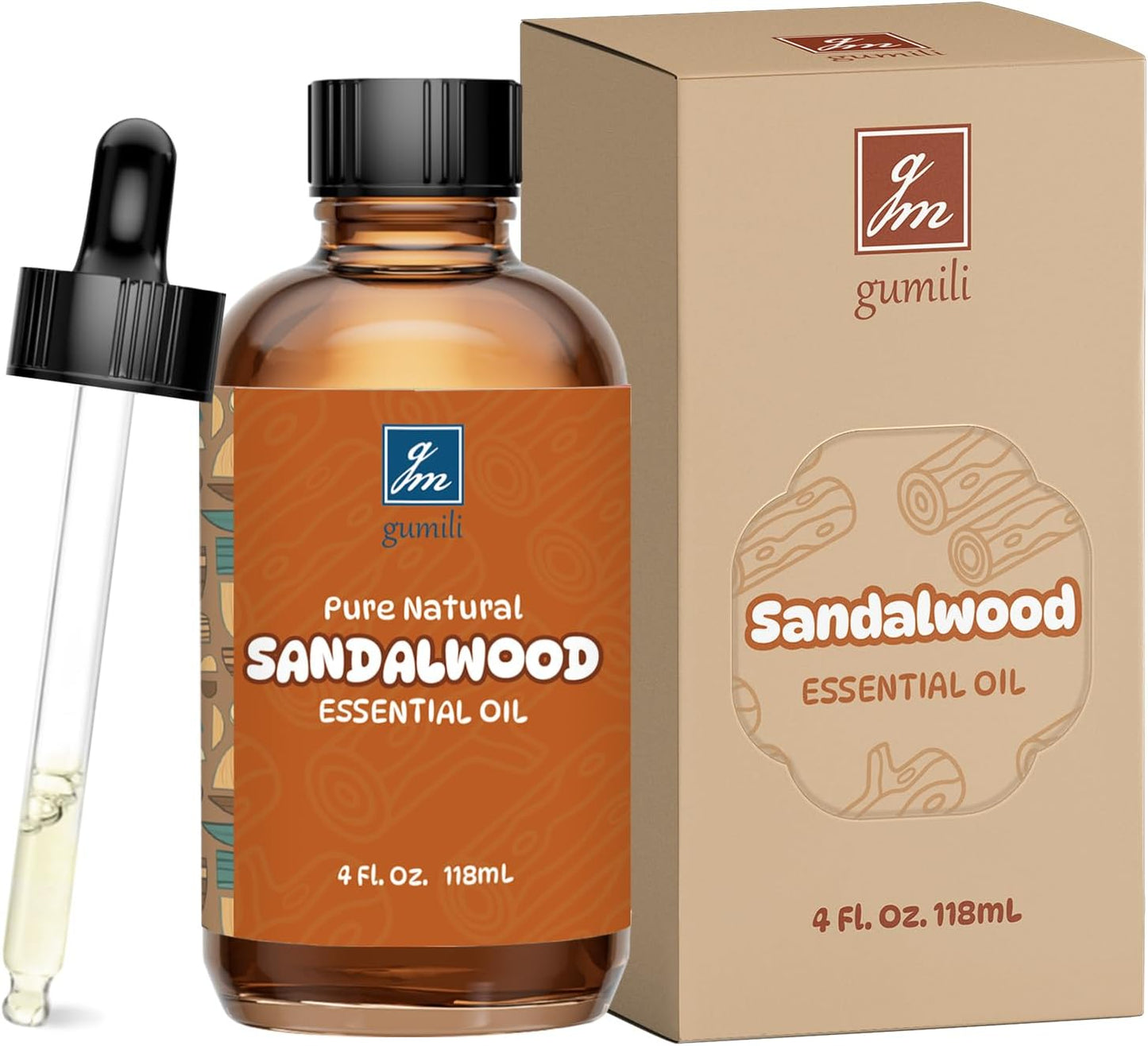 Sandalwood Essential Oil 4 Oz, 100% Pure Sandalwood Oil for Diffuser, Skin, Hair, Body & Face, Perfume Base Note for Men & Women, Aromatherapy & Massage