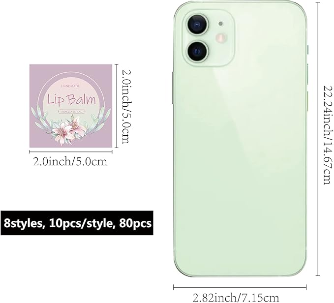 CRASPIRE Lip Balm Labels 80pcs Homemade Lip Balm Labels 2” Clear Lip Balm Labels for Tubes Printable Waterproof Lip Balm Stickers Labels for Lip Balm Handcream Candle Container（Flowers-Pink Purple）