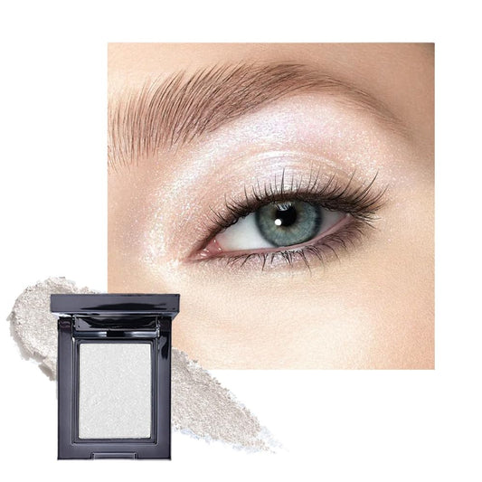 Pearl White Shimmer Single Eye Shadow Palette Makeup with Mirror,eutral Powder Monochrome Eyeshadow for Older Women,Waterproof Long Lasting Naturing-Looking sombras para ojos