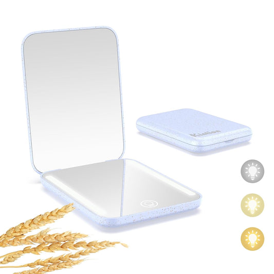 Kintion Rechargeable Pocket Mirror, Wheat Straw Material 1X/3X Magnification Portable Compact Mirror, Handheld Travel Mirror, Small Purse Mirrors for Women, Purple