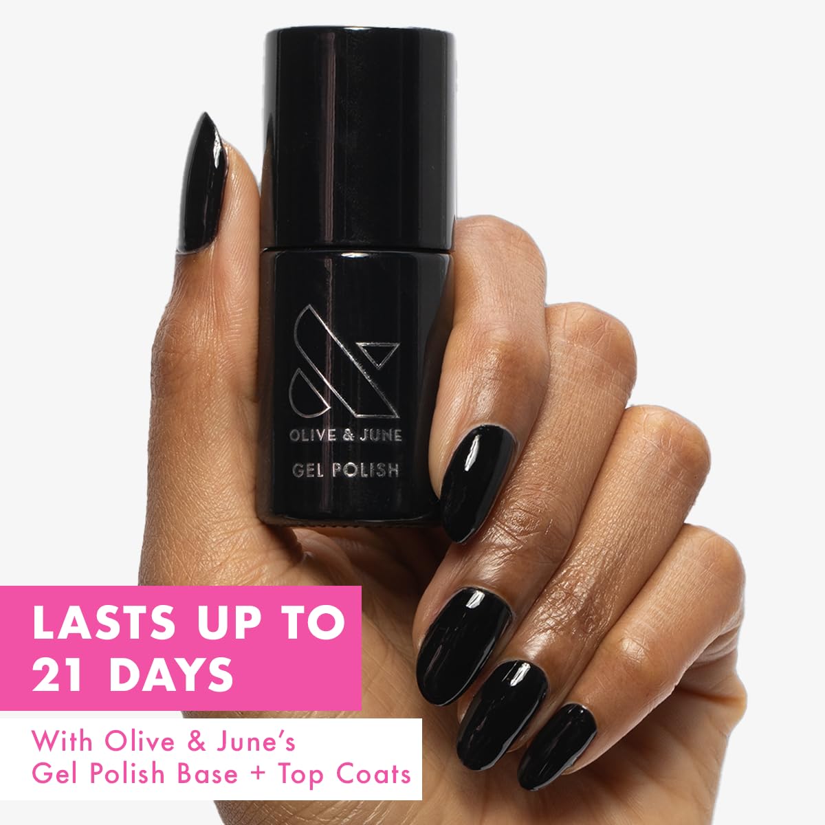 Olive & June Gel Polish | UV LED Nail Lamp Needed | Long Lasting Formula | Up to 21 Days of Wear | Damage-Free Removal | Salon-Quality Manicure, Pedicure at Home | E+M | Inky Black