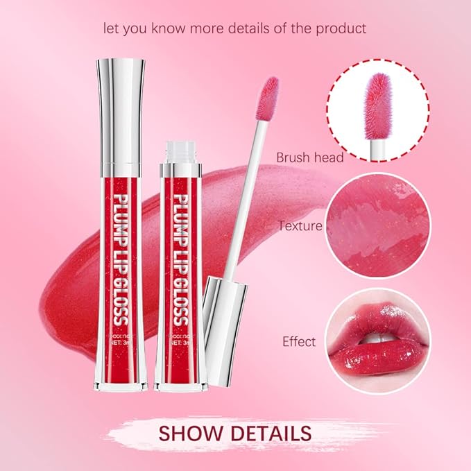 ibcccndc Lip Plumper gloss,Natural Lip Plumper,High Shine Lip Plumper,Lip Enhancer for Fuller,Sexy Lip Gloss,Shiny Lip Gloss For Girls and Women (5)