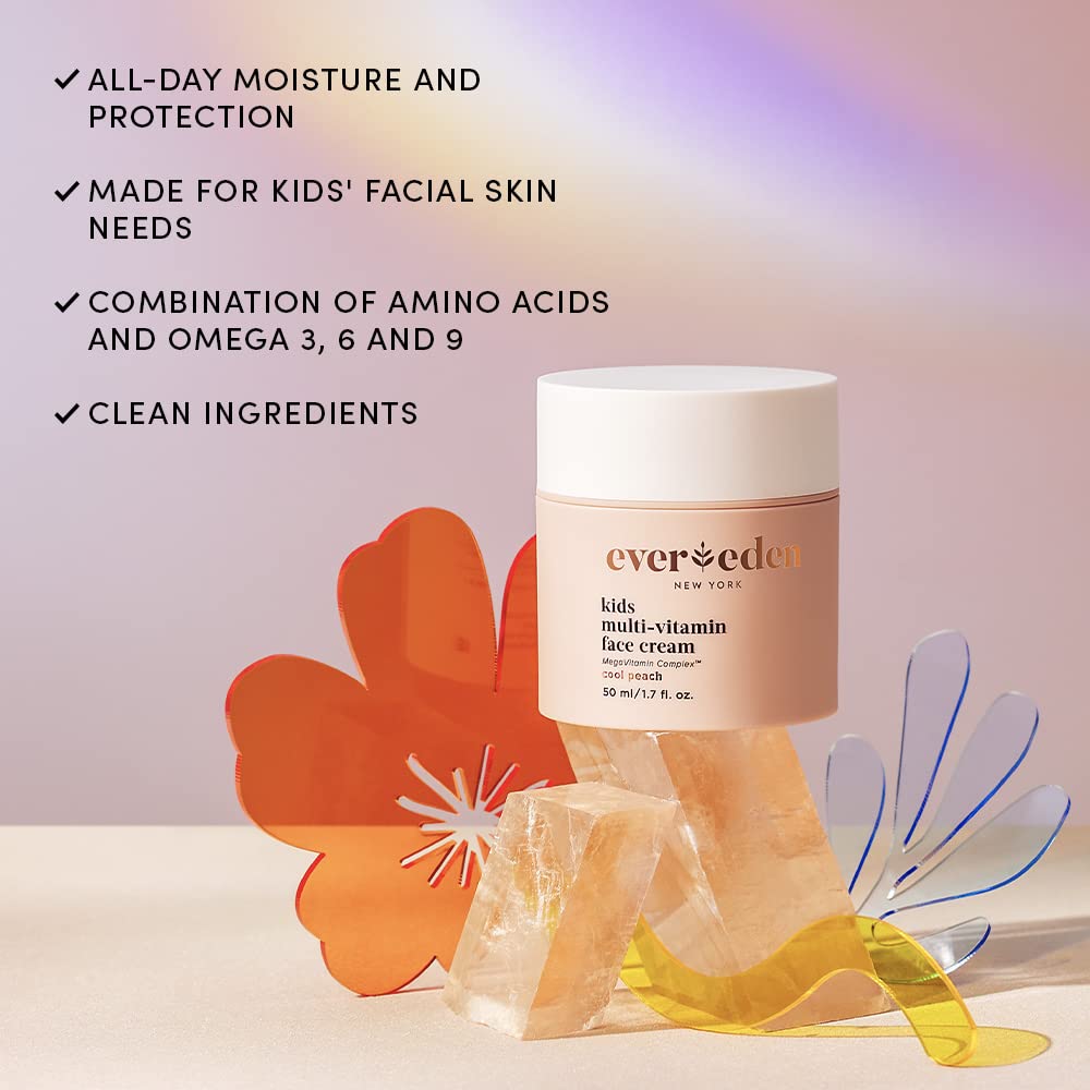 Evereden Kids Face Cream: Cool Peach, 1.7 oz. | Face Lotion | Clean and Non-Toxic Face Moisturizer | Multi-Vitamin Skin Care for Kids
