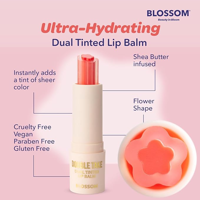 Blossom Double Take Flower Shaped Dual Tinted Moisturizing Lip Balm with Shea Butter, 0.13oz/3.6g, Tickle Me Pink
