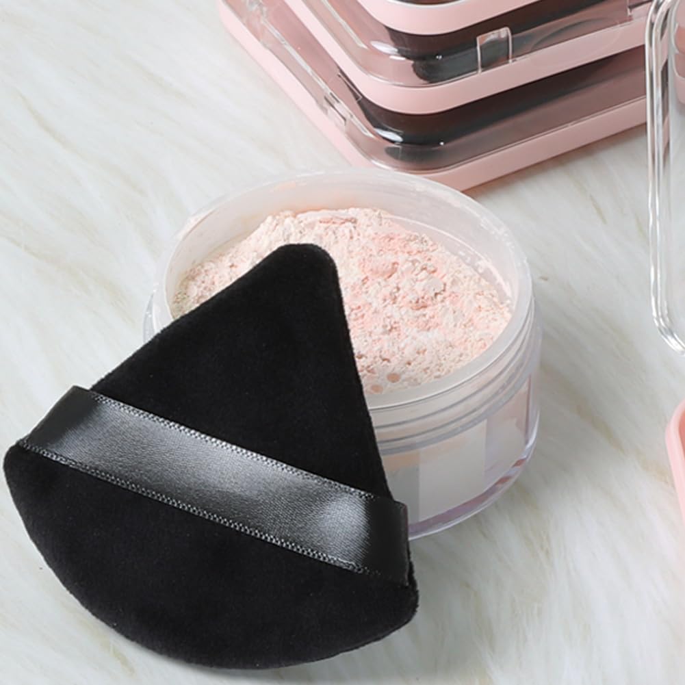 Ocim 4 Pcs Triangle Powder Puffs for Face Powder,Soft Velour Triangular Beauty Puff,Makeup Pressed, Baking & Setting Powder Sponge Applicator Pads with Case,black