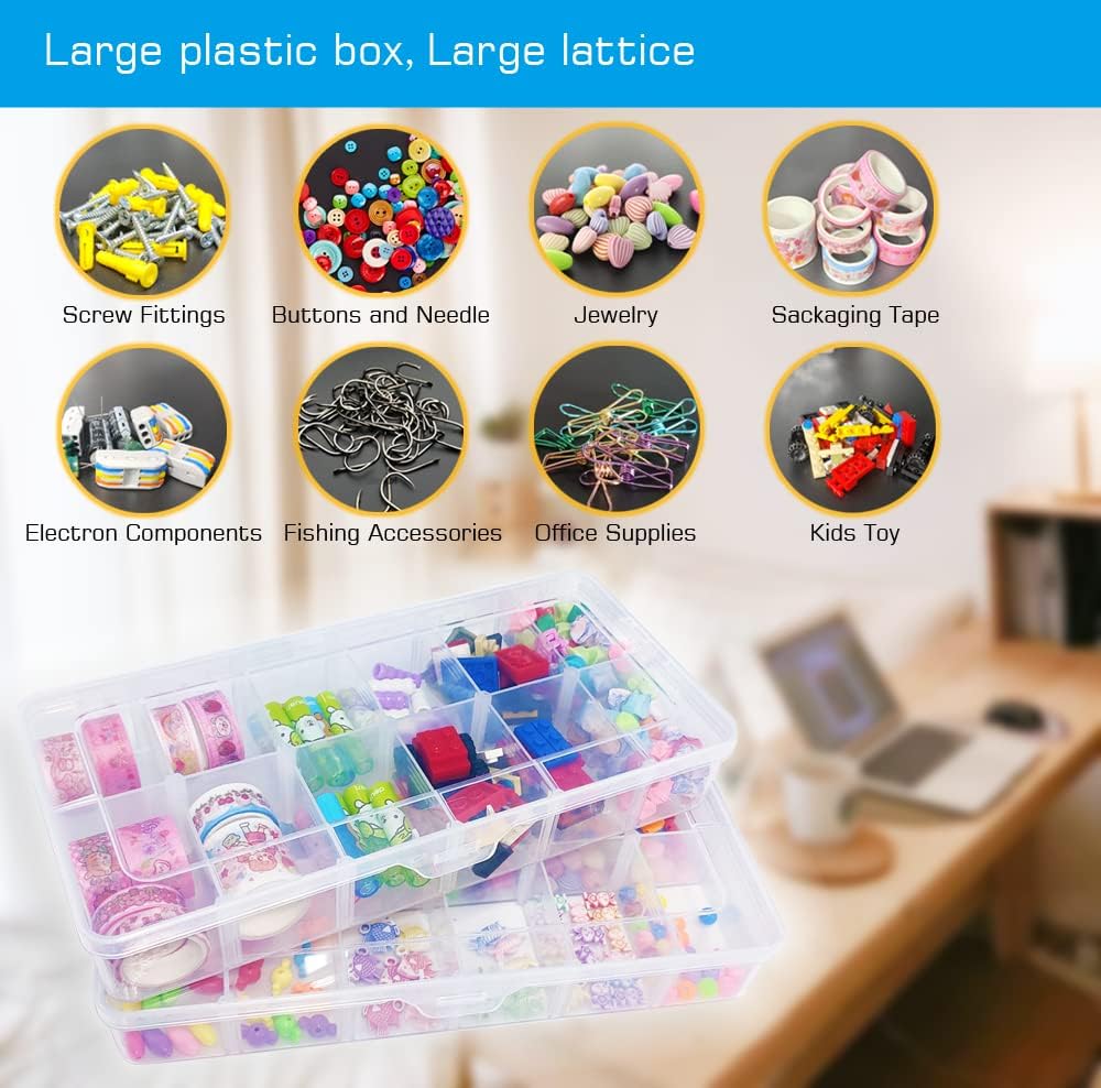 Large Clear Organizer Box,12 Grids Tackle Box with Removable Dividers for Bead Organizer Small Parts,Crafts （Size10.23 x 5.31 x 1.7in