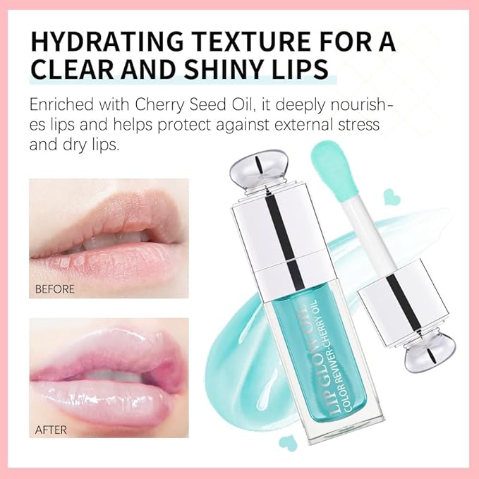 Moisturizing Lip Oil,No-Sticky Gloss Balm Care,Fruit Flavoured Oil for Dry Lip's Hydrating and Nourishing (002#Clear to Pink) 0.2 OZ