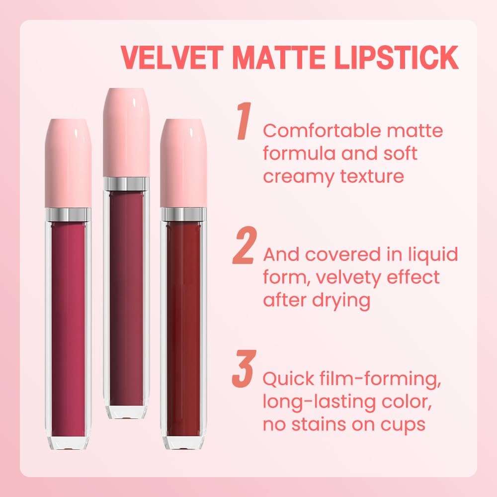 BINGBRUSH Super Matte Longwear No-Budge Stay On Smudge Proof Liquid Lipstick Long Lasting Makeup for Women,Highly Pigmented Color and Instant Shine, Cheeky, Soft Matte Lip Cream Lightweight Lipgloss