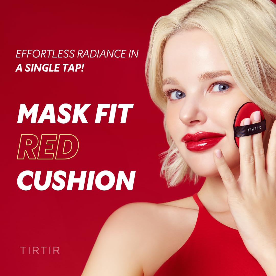 TIRTIR Mask Fit Red Cushion Foundation | Full coverage, Weightless, Skin fit, Satin Glow Finish, Korean Makeup BB Foundation, beauty, Tattoo cover up, Buildable (#23N Sand, 0.63 Fl Oz)