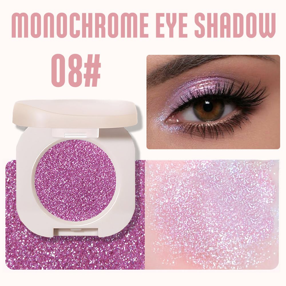 Single Purple Shimmer Sparkly Eyeshadow,Bright Intense Monochrome Eye Shadow,Apply Makeup Easily,Matte Pressed Powder Single Eyeshadow,24 Hour Eye Makeup Longwear Waterproof