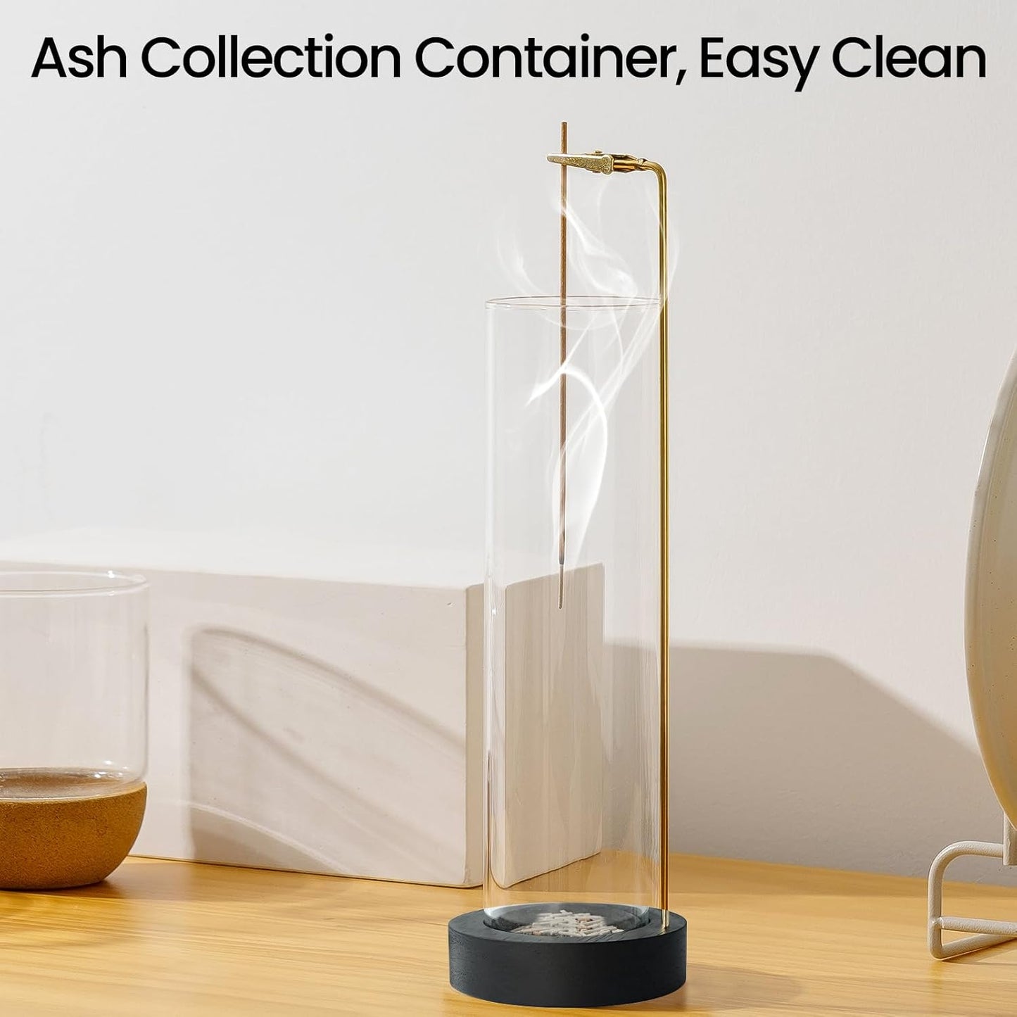 Incense Holder for Sticks, Anti-Ash Flying Incense Burner with 30 Incense Sticks, Detachable Glass Ash Catcher