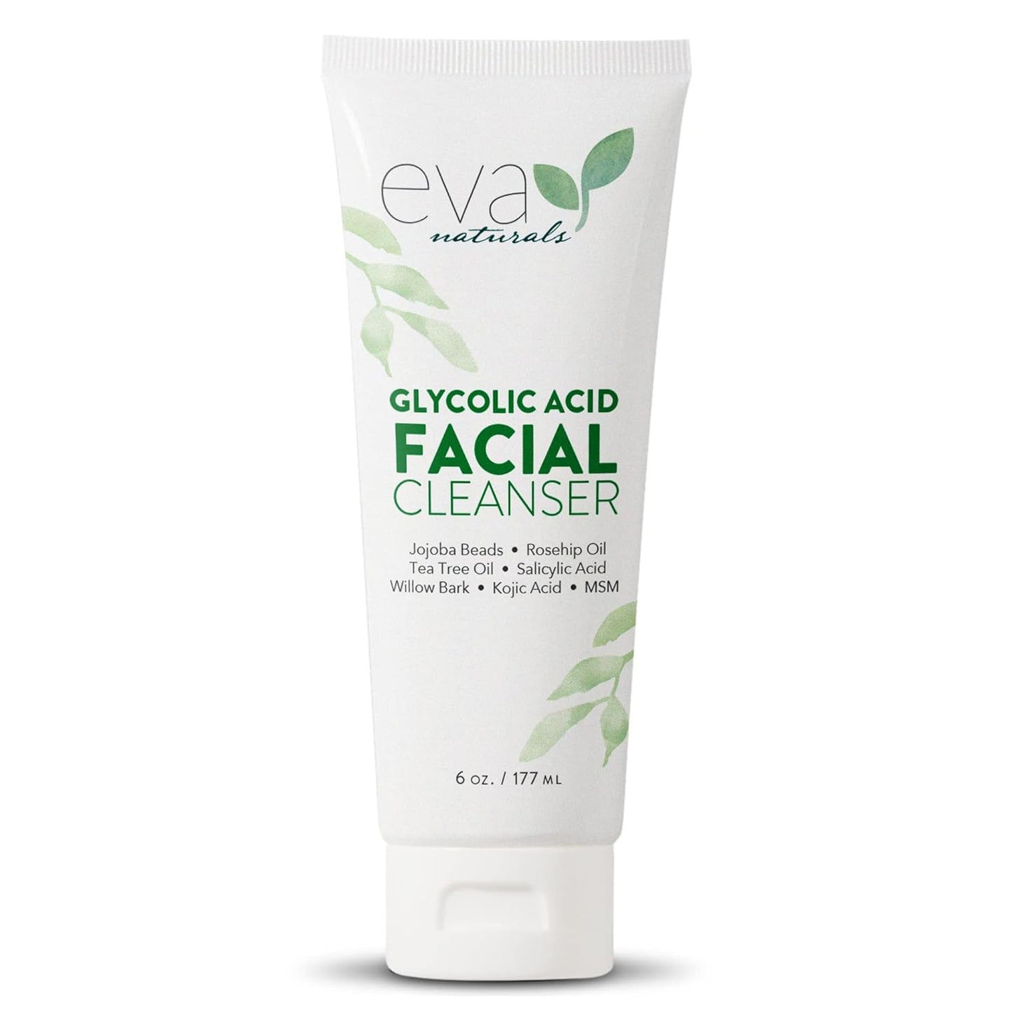 Eva Naturals Glycolic Acid Facial Cleanser – Exfoliating Face Wash with Salicylic Acid, Tea Tree & Vitamin E for Acne, Blackheads, Dark Spots, Wrinkles & Smooth, Clear, Radiant Skin Care - 6 Fl Oz
