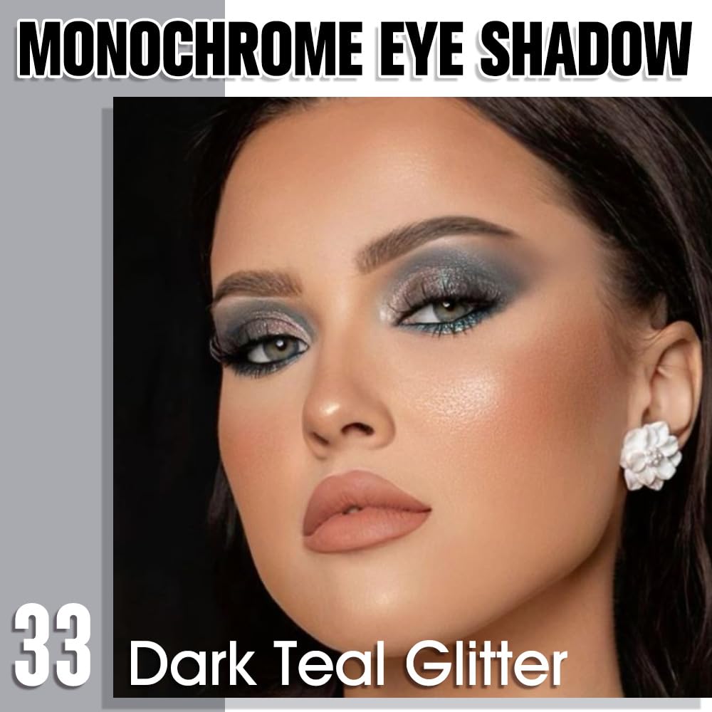 Light Teal Green Single Shimmer Eyeshadow Makeup, Neutral Powde Eye Shadow for Women, Teal Green Glitter Singles Eyeshadow Palette Pigmented Waterproof, sombras para ojos, Girls Eyeshadows Gift