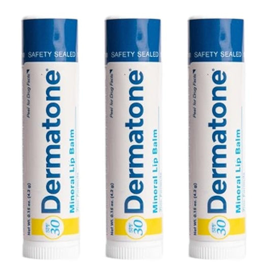 Dermatone Mineral Lip Balm SPF 30 | Moisturizing, Reef Safe, Oxybenzone Free | Broad Spectrum Sunburn Protection | Zinc Oxide Lip Sunscreen | Lip Balm with Sunscreen SPF 30 | 0.15 oz (3-Pack)