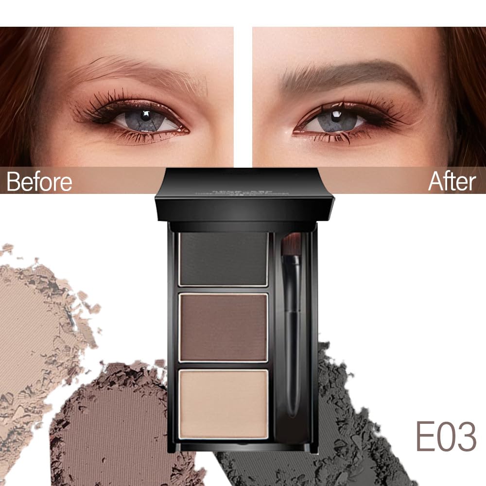 Eyebrow Powder Brown Black Kit,Eye Brow Powder for Women with Brow Brush,Long-Lasting Waterproof Three Colors Brow Filler Get Full Defined Natural Brows,Brown Eyebrow Powder Makeup