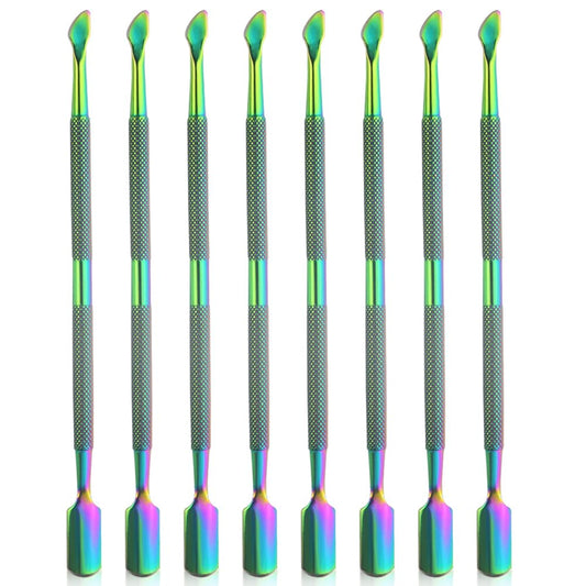 8 Pieces Nail Cuticle Pusher Stainless Steel Nail Polish Cuticle Remover Double Ended Manicure Nail Pedicure Tool Metal Cuticle Peeler Scraper for Fingernails and Toenails (Rainbow)