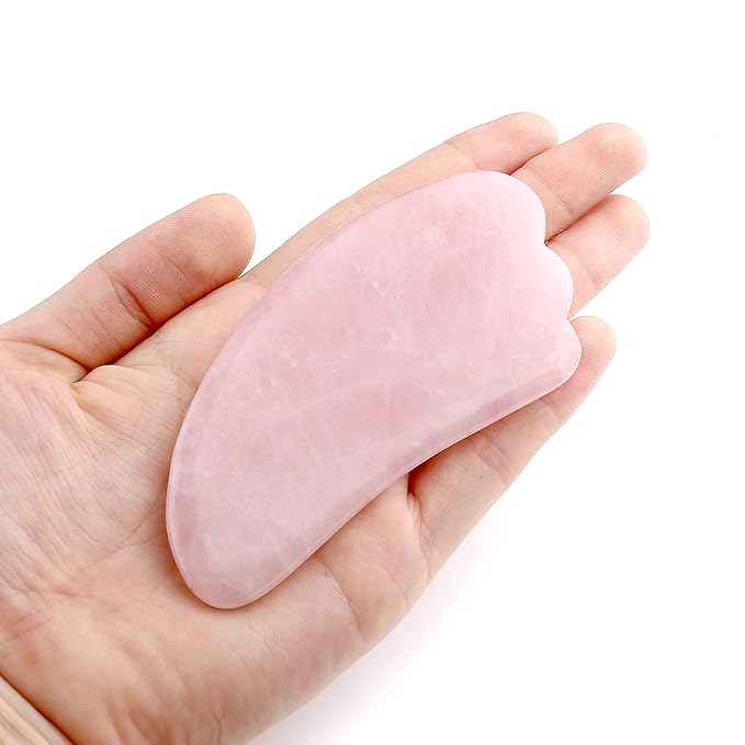 Jovivi Natural Rose Quartz Stone Gua Sha Scraping Massage Tool, Wing-shape Healing Crystal Guasha Board Facial Massager Traditional Scraper Tool