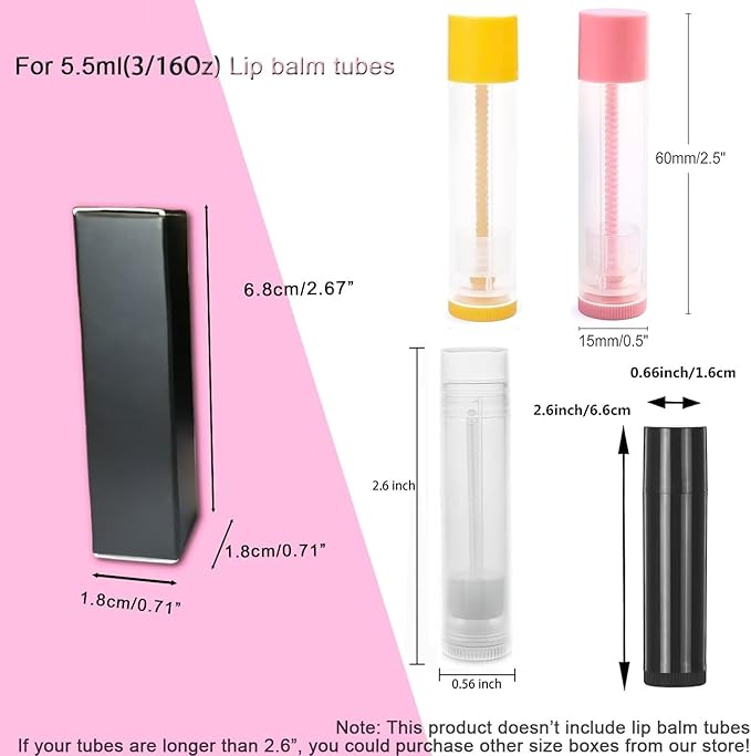 ANZKA 50 Pcs Lip Balm Boxes Packaging, 6.8x1.8x1.8cm Wrapping Box for 0.15Oz Lipbalm Containers Tubes, 5.5ml DIY Lipsticks Black Package Boxes