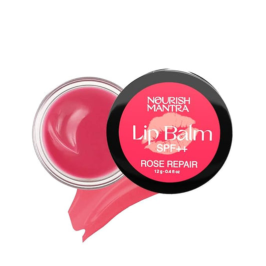 Nourish Mantra - Rose Repair Lip Balm with SPF | Made with Rose Extracts, Olive oil, Shea Butter, Vitamin E and Avocado Oil | For Dry, Chapped and Dark Lips | Best for Both Women and Men | 12g