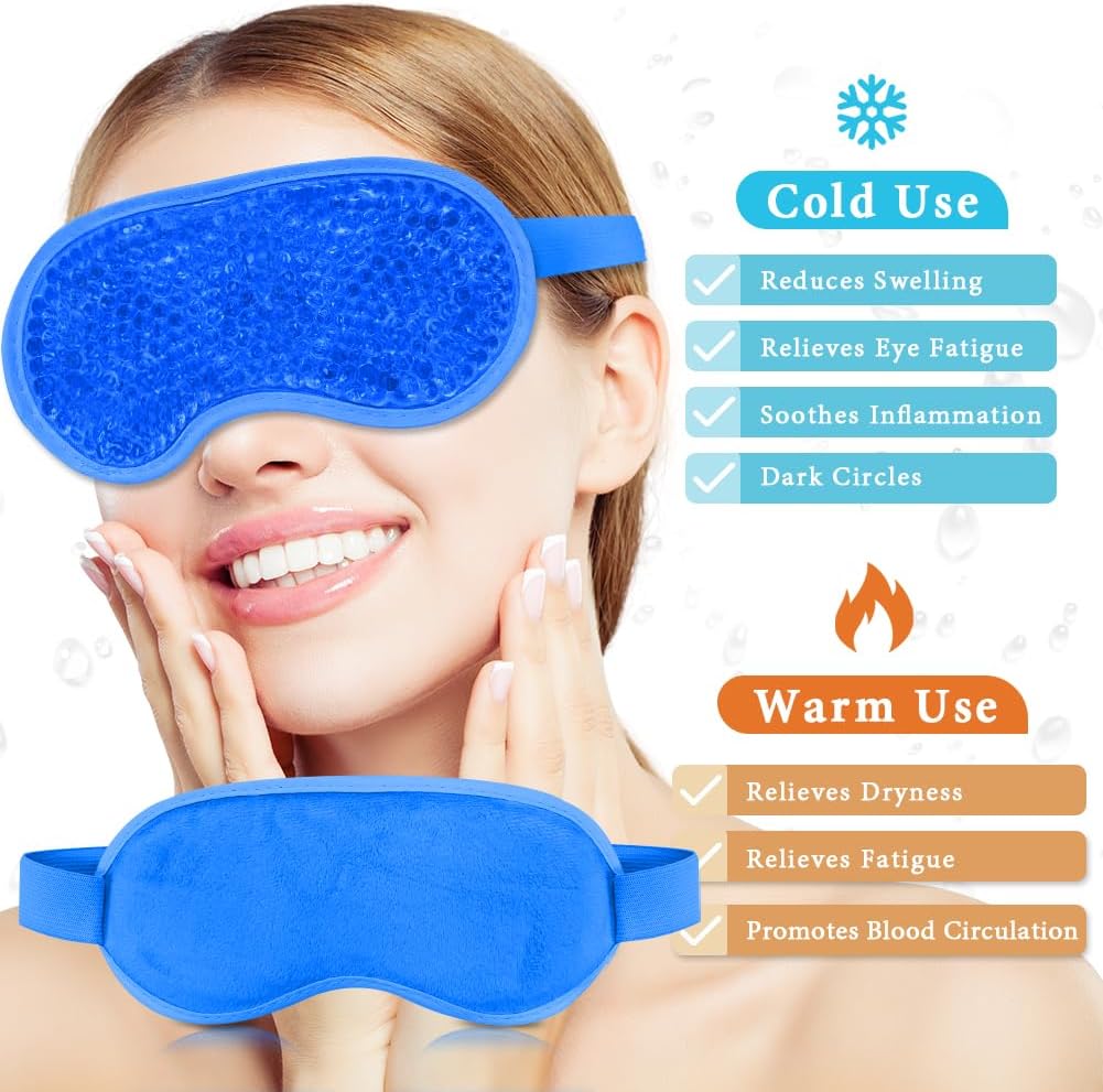 Cooling Eye Mask and Silky Sleep Mask 4 Packs for Man Women for Sleeping Frozen Ice Eye Mask Cold Warm Compress Dark Circles Puffiness Dry Eyes Gifting
