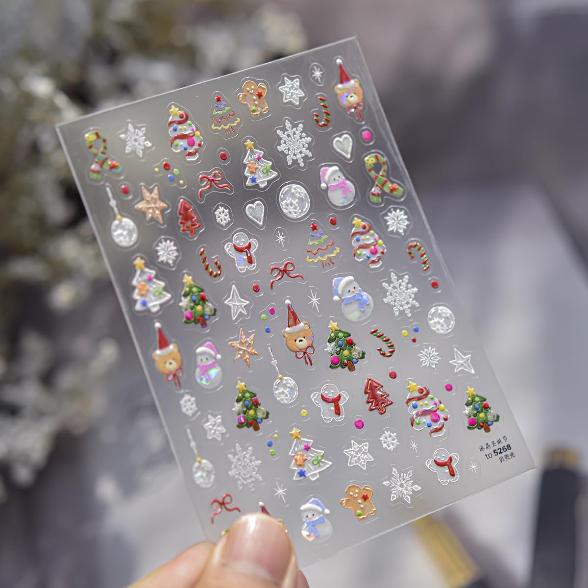 Christmas Nail Art Stickers 5D Ombre Embossed Cute Snowman Nail Stickers Xmas Little Bear Xmas Tree Snowflake Candy Cane Nail Decals for Women Girls Winter Holiday Manicure DIY Nail Supplies 1Sheet