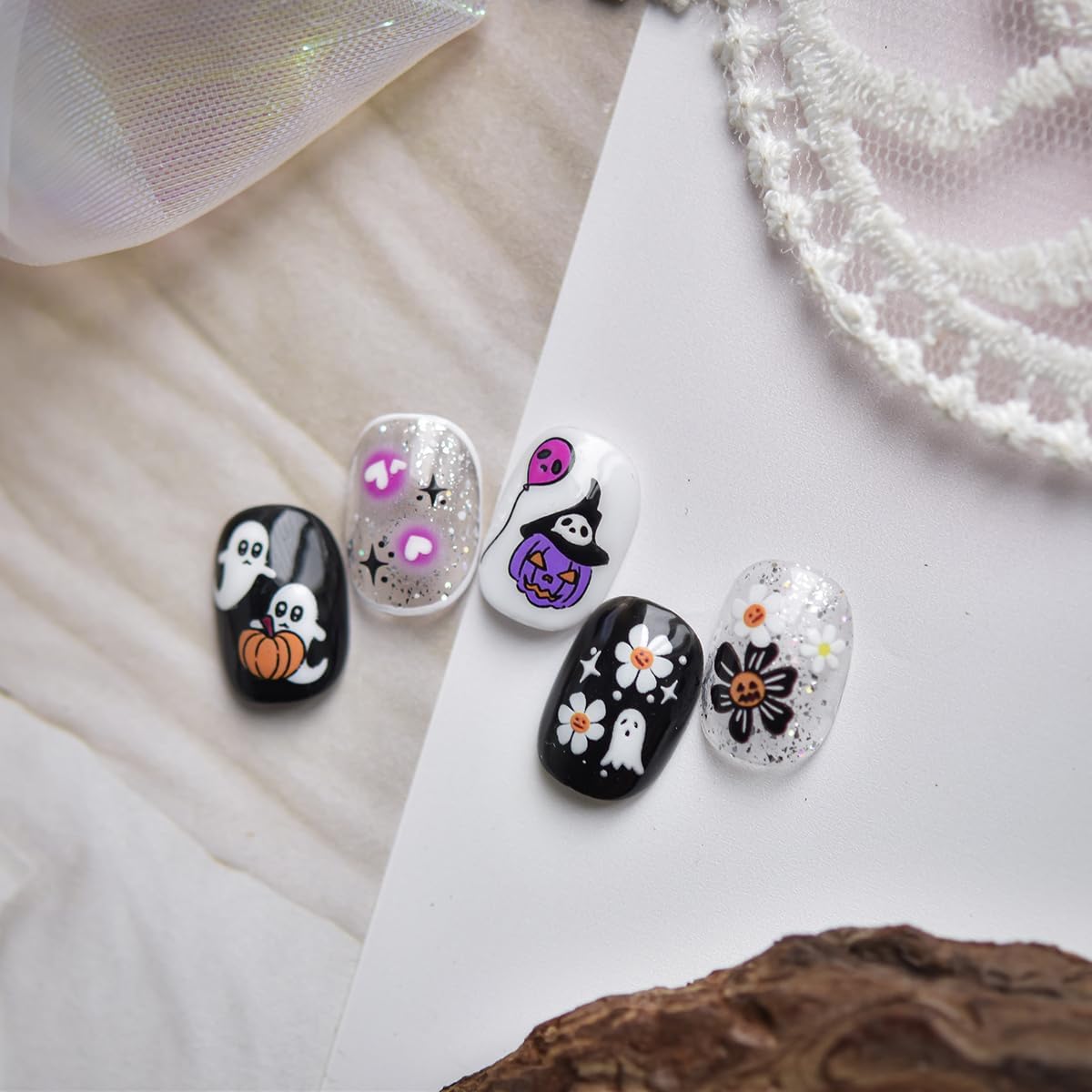 5D Embossed Halloween Nail Stickers Cute Ghost Self-Adhesive Nail Art Pegatinas Uñas with Horror Flowers Pumpkin Designs Nails Decals Halloween DIY Manicure for Women Girls Nails Art Decoration 1Sheet