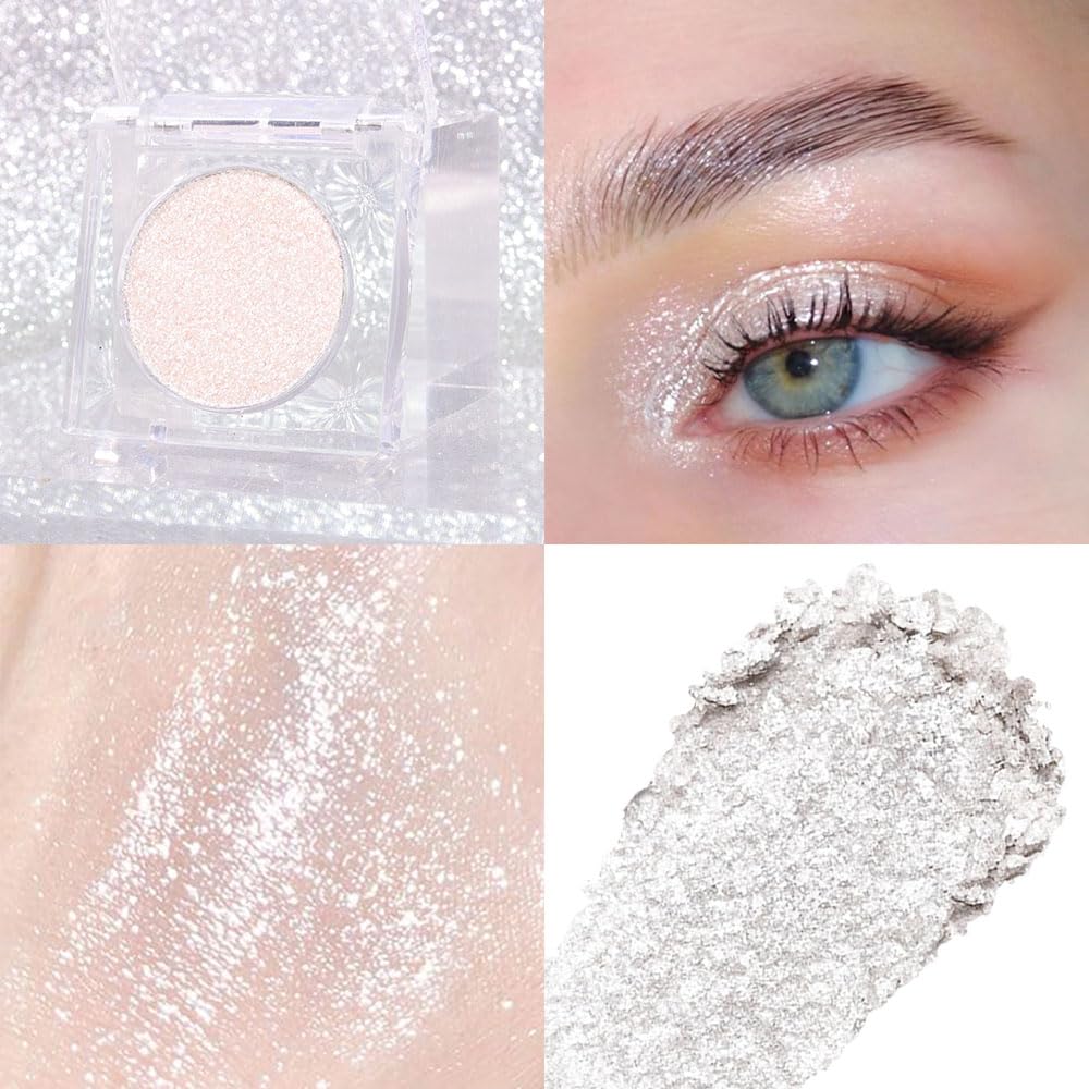 Beige White Monochrome Shimmer Eyeshadow Palette Makeup,Long Lasting Naturing-Looking Lightweight Glitter Single Eyeshadow,Neutral Powde Eye Shadow for Older Women