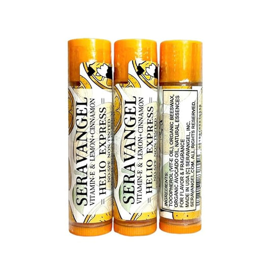 Helio Express Lip Moisturizing Balm, Vitamin E, Lemon + Cinnamon Flavor, Beeswax, 100% Natural, No SPF, Non-Tinted, 3 Pack