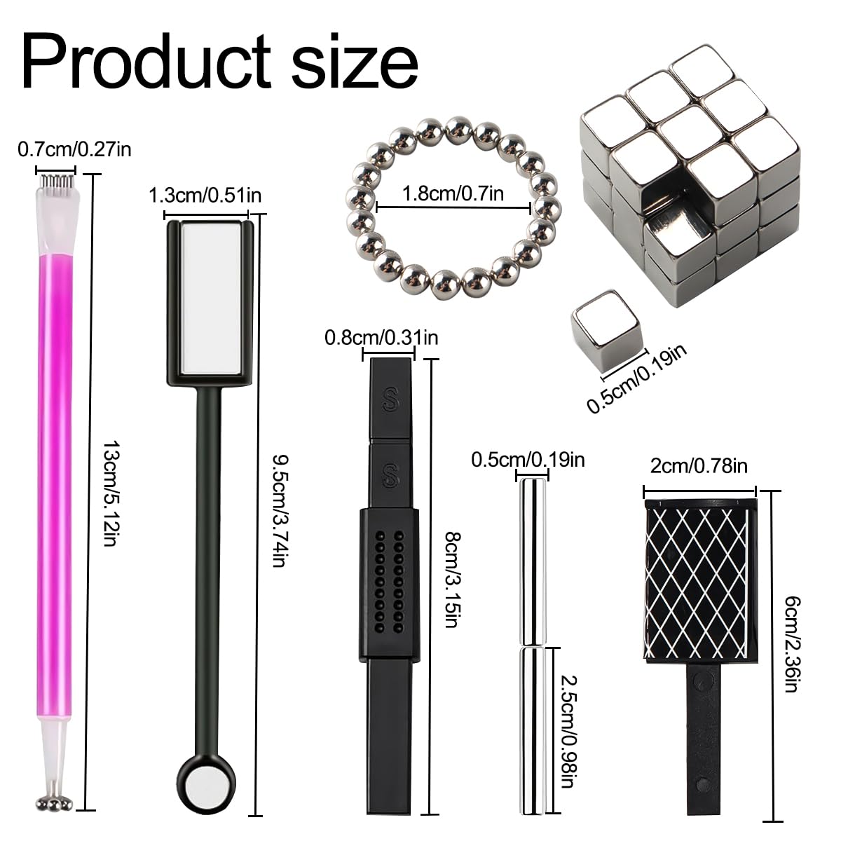 59 Pcs Nail Magnet Tool Set,3D Cat Eye Gel Painting Nails Art Strong Magnetic Wand, Multi-function Cube Magnets Round Magnet Beads Nail Design Tools for Glitter Cat Eye Effect DIY Accessories