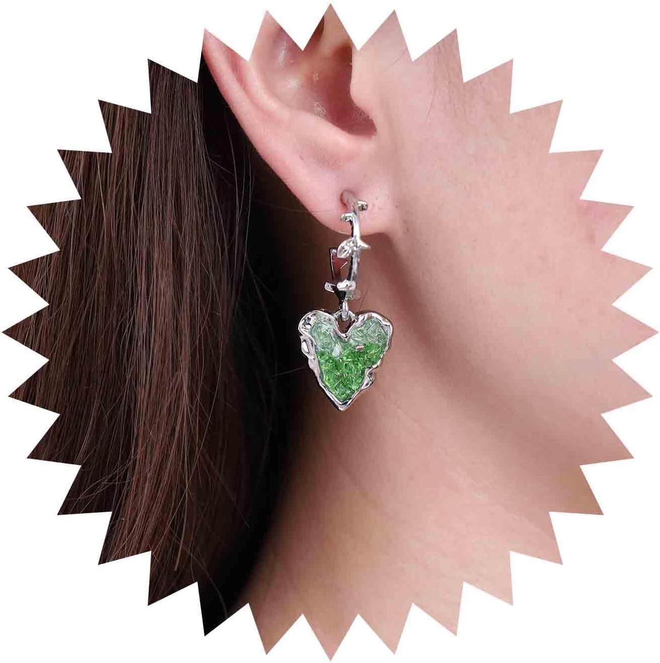 Punk Heart Dangle Earrings Black Onyx Heart Earrings Silver Open Circle Hoop Earrings Gothic Heart Drop Earrings Jewelry for Women