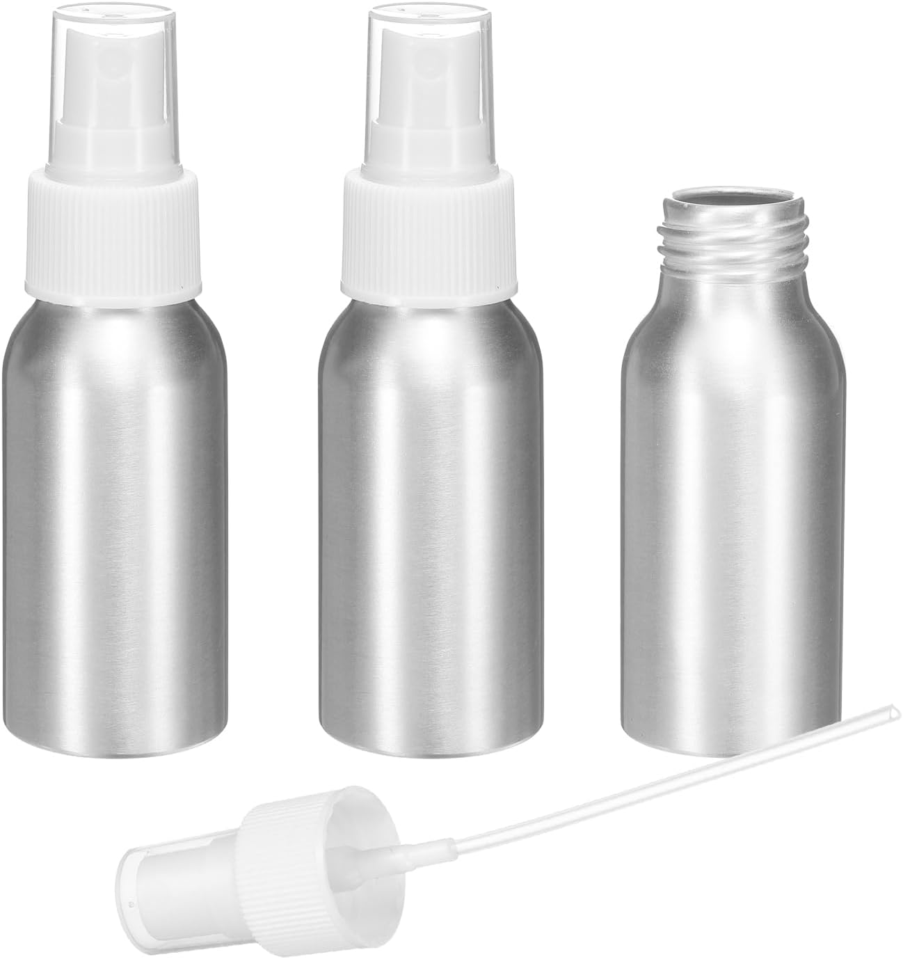 HARFINGTON 3pcs Aluminum Fine Mist Spray Bottles 50ml/1.7oz Metal Small Liquid Alcohol Refillable Travel Container with White Plastic Nozzle Cap for Perfume Skincare Cosmetic Storage Bottle